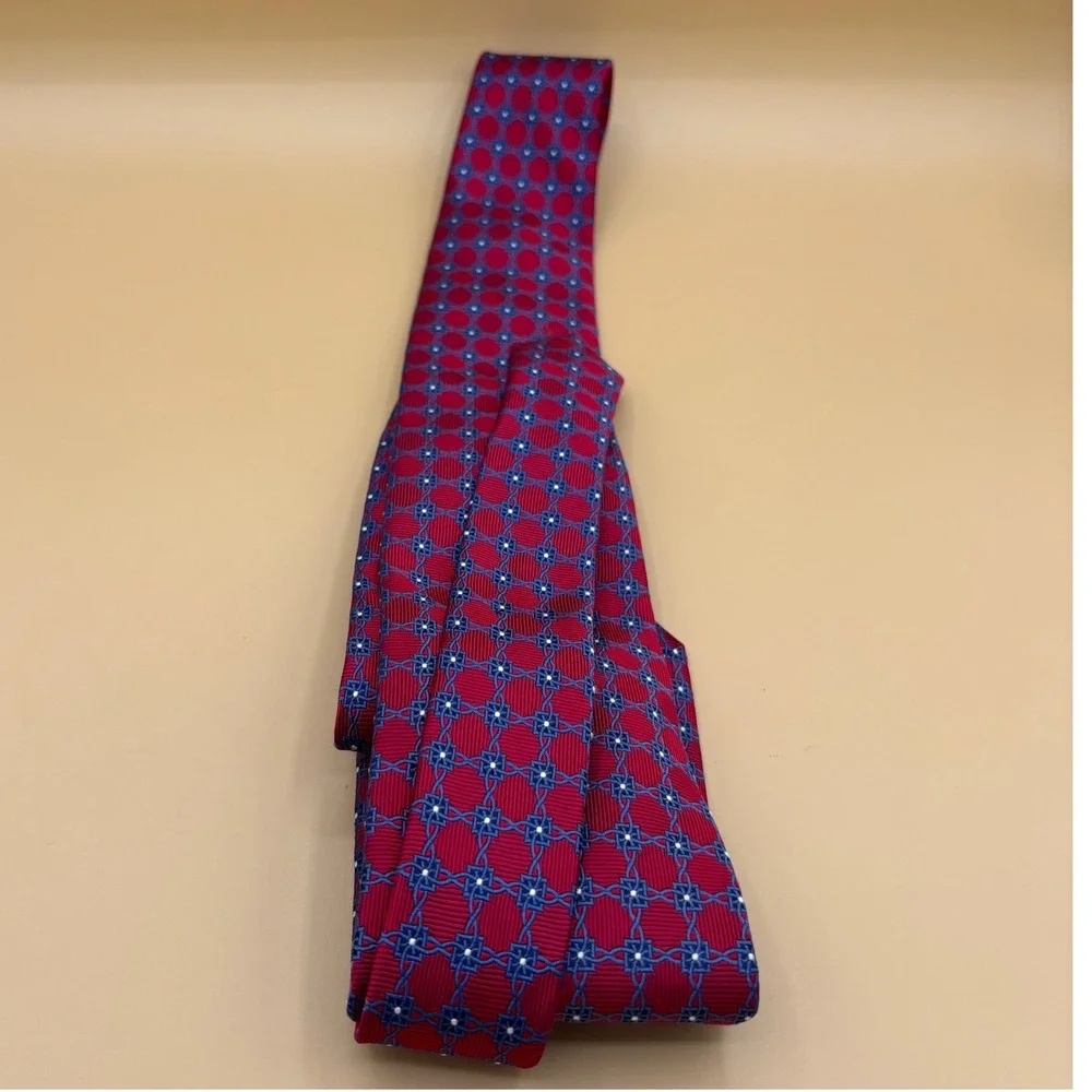 Jos. A. Bank Executive Collection Red Blue Geometric Silk‎ Necktie Mens Tie